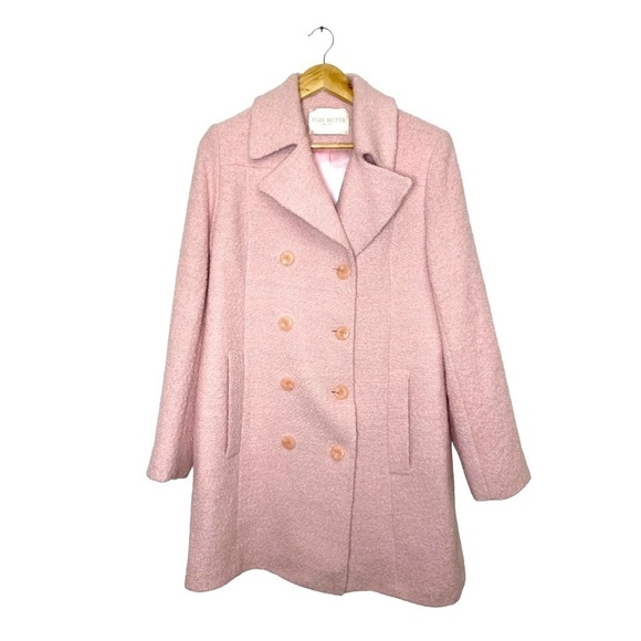 Fleurette Baby Pink Wool Blend Double Breasted Pea Coat Fully Lined Size 10 - Picture 1 of 12